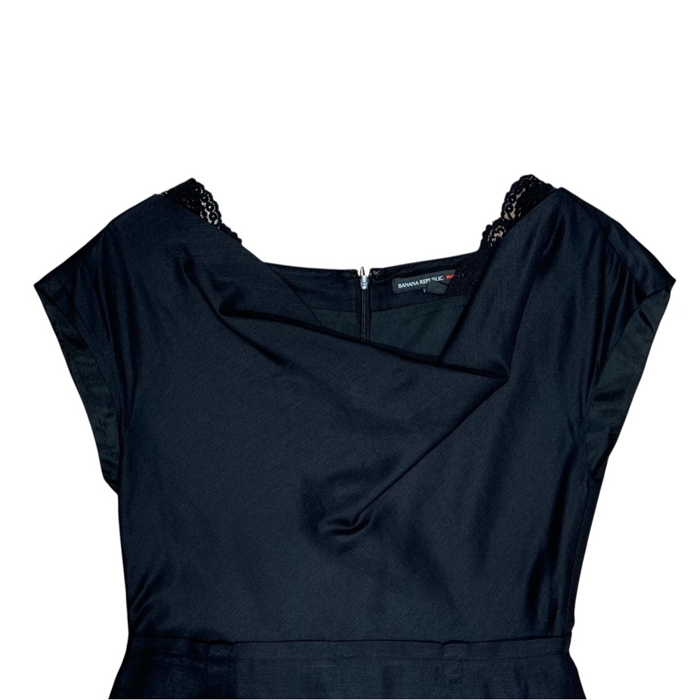 Banana Republic Mad Men Black Linen Dress Lace Trim Size 2 - Picture 3 of 4